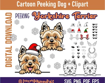 Peeking Yorkie SVG | Peeking Dog SVG | Cartoon Yorkshire Terrier PNG and Clipart | Commercial License