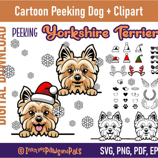 Peeking Yorkie SVG | Peeking Dog SVG | Cartoon Yorkshire Terrier PNG and Clipart | Commercial License