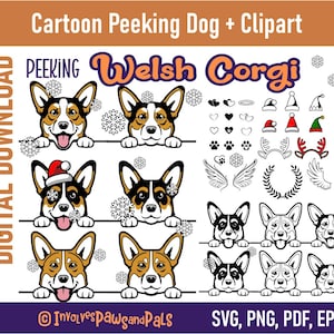 Peeking Welsh Corgis SVG | Pembroke Welsh Corgis SVG | Tricolor Corgis Clipart | Kommerzielle Lizenz