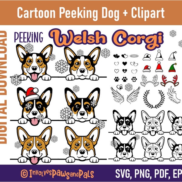 Peeking Welsh Corgi SVG | Pembroke Welsh Corgi SVG | Peeking Tricolor Corgi Clipart | Commercial License