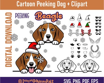 Peeking Beagle SVG | Peeking Dog SVG | Cartoon Peeking Beagle Clipart | Commercial License