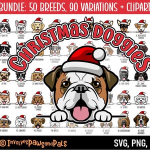 Christmas Dog Clipart | Peeking Dog SVG Bundle in Color - 50 Dog Breeds | Includes Westie, Yorkie, Pitbull | Commercial License