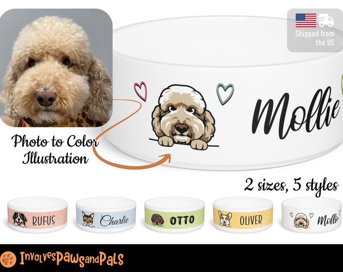 Custom Dog Bowl | Personalized Ceramic Pet Name Bowl | Ceramic Pet Bowl With Custom Portrait