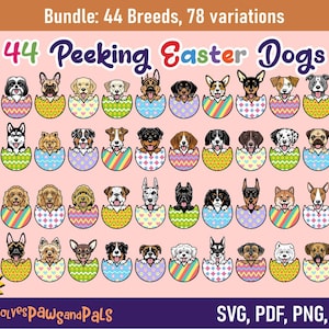 Peeking Dog Easter SVG Bundle - 44 Dog Breeds |  Cute Dog Cartoon PNG Including Goldendoodle, Maltese, German Shepherd | Commercial License