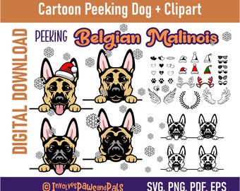 Peeking Belgian Malinois SVG | Peeking Dog SVG | Belgian Shepherd PNG | Malinois Clipart | Commercial License