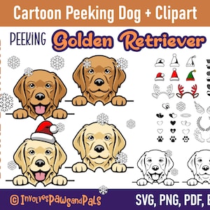 Spähen Golden Retriever SVG | Spähender Hund SVG | Goldene PNG | Golden Retriever Clipart | Kommerzielle Lizenz