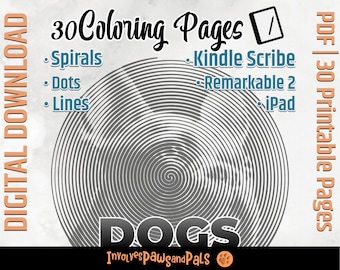 Dessins relaxants de spiroglyphes de chien | Points et lignes monochromes | Livre de coloriage pour adultes Op Art pour soulager le stress | Coloriages PDF imprimables