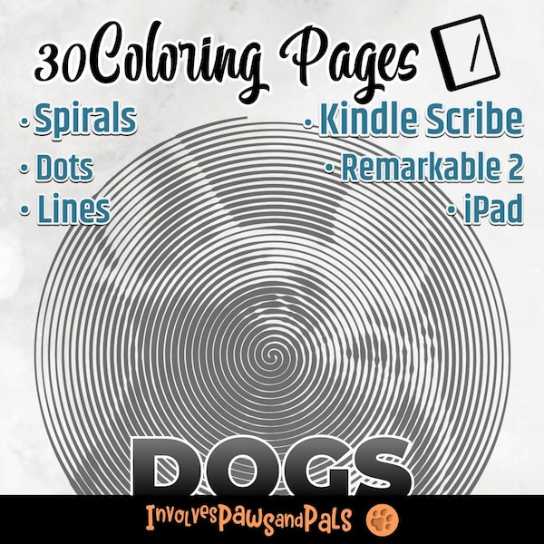 Relaxing Spiroglyphics Dog Drawings| One-color Dots and Lines | Op Art Adult Coloring Book for Stress Relief | Printable PDF Coloring Pages
