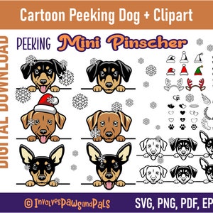 Peeking Mini Pinscher SVG | Dog SVG, PNG Bundle | Printable Cartoon Mini Pinscher Portrait | Peeking Dog Clipart | Commercial License
