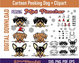 Peeking Mini Pinscher SVG | Dog SVG, PNG Bundle | Printable Cartoon Mini Pinscher Portrait | Peeking Dog Clipart | Commercial License