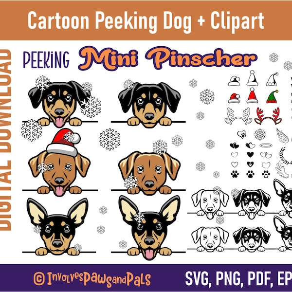 Peeking Mini Pinscher SVG | Dog SVG, PNG Bundle | Printable Cartoon Mini Pinscher Portrait | Peeking Dog Clipart | Commercial License