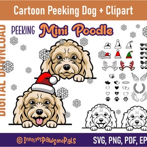 Peeking Mini Poodle SVG | Peeking Dog SVG | Cartoon Mini Poodle PNG and Clipart | Commercial License