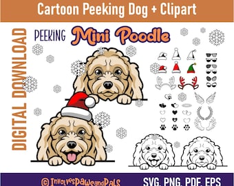 Peeking Mini Poodle SVG | Peeking Dog SVG | Cartoon Mini Poodle PNG and Clipart | Commercial License