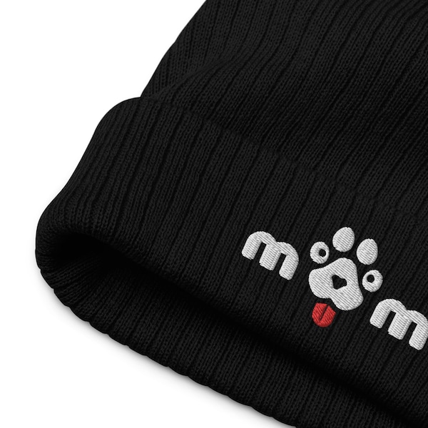 Dog Mom Beanie | Paw Mark Dog Face | Gift for Pet Parents | Embroidered Beanie