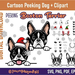 Boston Terrier SVG | Peeking Dog SVG | Peeking Boston Terrier Clipart | Printable Dog PNG | Commercial License