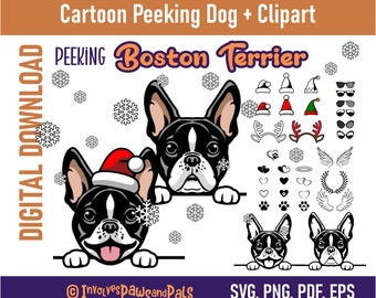 Boston Terrier SVG | Peeking Dog SVG | Peeking Boston Terrier Clipart | Printable Dog PNG | Commercial License