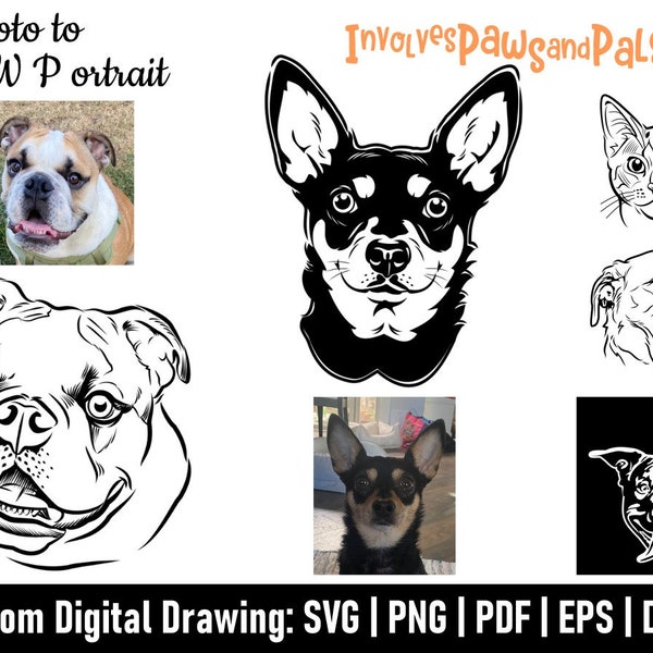 Custom Pet SVG | Dog Memorial Art from Photo | Suitable for Tattoos, Weddings, Pet Memorials, Logos | Custom Pet Illustration