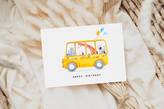 Happy Birthday Geburtstagskarte Kind Bus Tiere Auto Etsy.de
