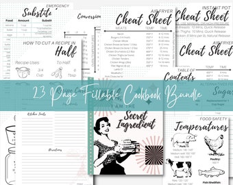 Recipe Book template, EDITABLE Recipe Sheet Template, Recipe Cards, Minimal Recipe Binder, 8.5x11 Printable, Food Planner Journal