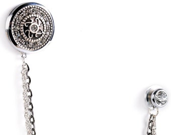 Cadena con broche de cristal para solapa, broche unisex, disponible en oro o plata, elegante accesorio hecho a mano para hombres y mujeres.