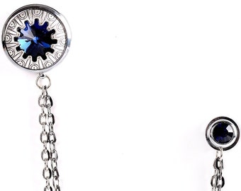 Cadena con broche de cristal para solapa, broche unisex, disponible en oro o plata, elegante accesorio hecho a mano para hombres y mujeres.