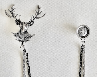 Kette Reversnadeln, Unisex Kette Lapel Brosche, Reversnadel Kette Silber (Adler, Hirsch, Schach, Pferde, Blatt, Wolf Figuren )