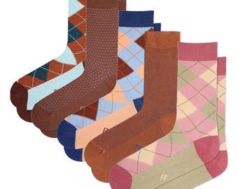 5-Paar-Packung Bunte Herrensocken - Mid Waden italienische gekämmte Baumwolle - 200 Nadel gemustert Business Casual Socken Geschenkset