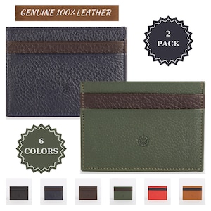 2 Pieces Handmade Genuine Leather Card Case Set - Unisex, Gift for Couples, 6 Color Options, Credit Card Holder, Gift for him or her, 2 PACK