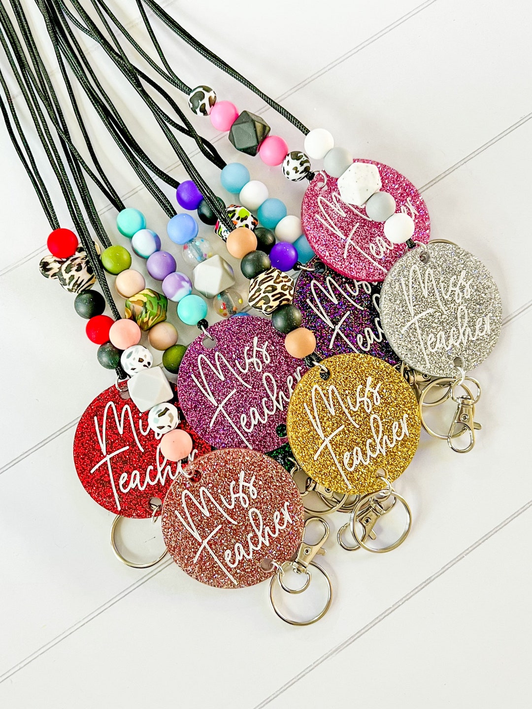 Personalized Acrylic Pendant Lanyard Silicone Beaded Lanyard Teacher ...