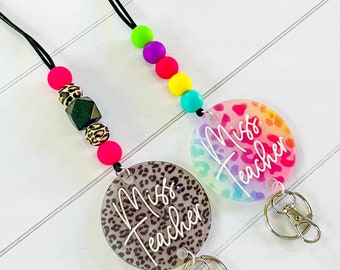 Personalized Acrylic Pendant Lanyard || silicone beaded lanyard || teacher appreciation gift