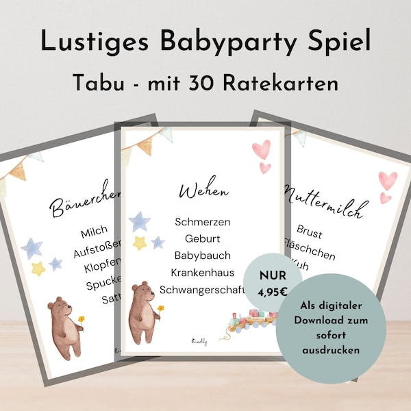 Baby Shower Game - Baby Shower Taboo | Baby shower game digital download | PDF template to print yourself baby tip cards baby shower game |