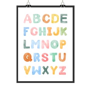 Kinderbild "ABC", Alphabet Bild, ABC lernen, Poster Kinderzimmer , Alphabet-Poster mit süßen Motiven | ABC-Poster fürs Kinderzimmer