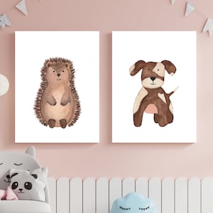 Póster animal Erizo y Perro, Póster Erizo, Póster Niños Animales de Otoño, Cartel Animador, Juego de Carteles, Póster Sala Infantil