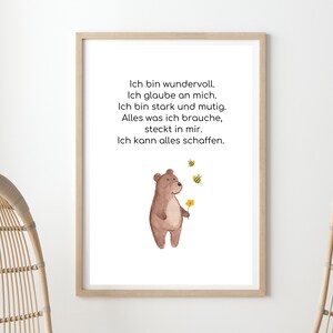 Children Affirmation Poster, Children's Poster Bear, Positive Affirmation Mental Health - Children Self-Love - descargar - DITITAL ODER PRINT