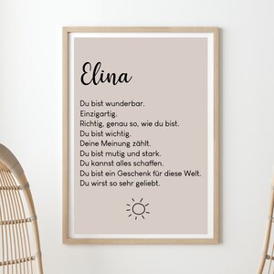 Póster infantil personalizable beige (DESCARGA DIGITAL) para la habitación infantil como regalo, estímulo, para matrícula escolar