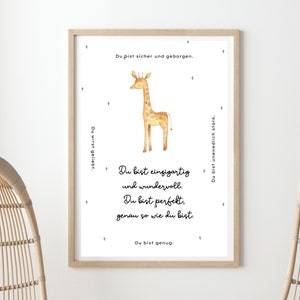 Niños Cartel De Afirmación Jirafa, Niño Confianza En Sí Mismo, Afirmación Positiva, Animales del Bosque Sala de los Niños - Amor Propio, Descarga Digital