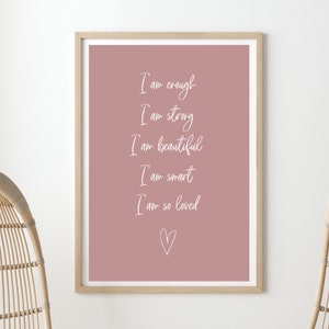 affirmation poster kids, affirmations Wall Print, Positive Self Care Poster,  I am Kind Smart Loved, PRINTABLE Wall Art, DIGITAL DOWNLOAD