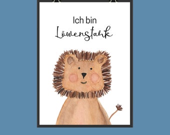 Affiche d’encouragement « Lion » |détéléchargement numérique| comme décoration murale| Chambre d’enfant | Cadeau| Garçons et filles | Inscription à l’affiche pour enfants jungle |