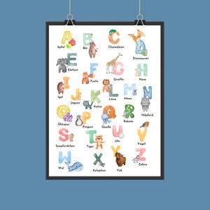 ABC Poster Alphabet lernen Lernposter Kinder Schulposter Kindergarten Vorschule Tiere Tierposter Alphabet