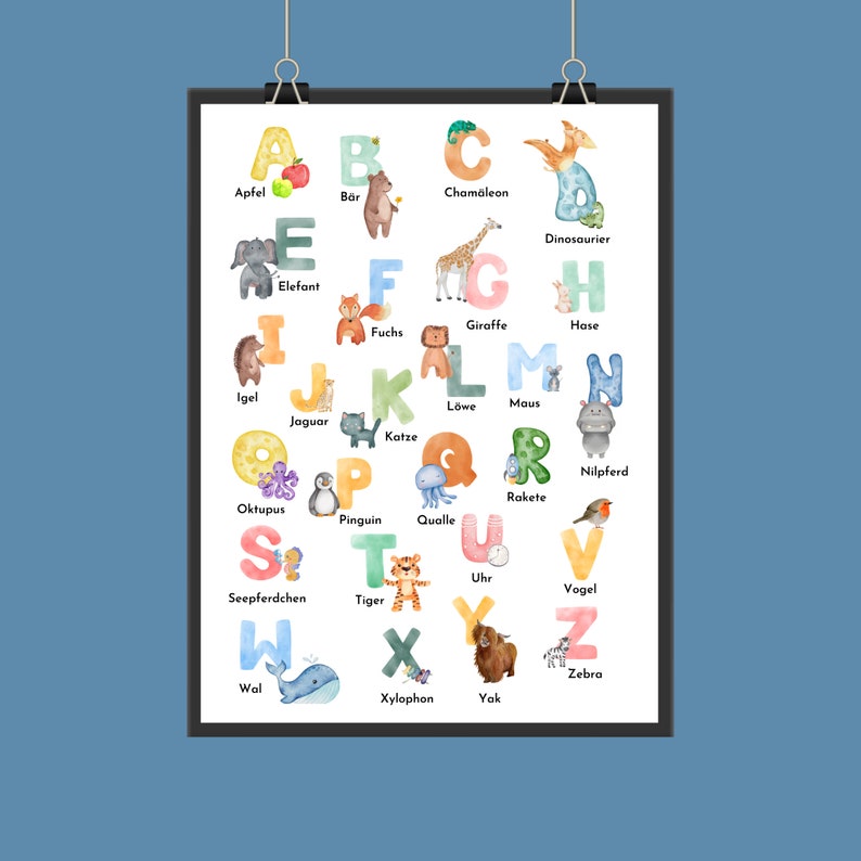 ABC Poster Alphabet lernen Lernposter Kinder Schulposter Kindergarten Vorschule Tiere Tierposter Alphabet