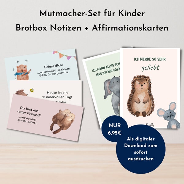 Children's encouragement set - digital download - children's affirmation cards + lunch box cards - courage gift child, school child mutmacher - lunchbox