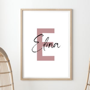 Póster habitación infantil personalizada - Nombre póster rosa DESCARGA DIGITAL para niños y niñas Regalo de cumpleaños, ánimo, matrícula escolar