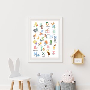 Kinderbild ABC, Alphabet Bild, ABC lernen, Poster Kinderzimmer , Alphabet-Poster mit süßen Motiven ABC-Poster fürs Kinderzimmer Bild 6