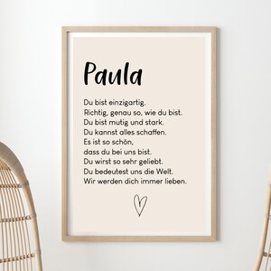 Póster de afirmación personalizable "Eres único" beige, para los niños como regalo, estímulo, para la matrícula escolar, para la habitación de los niños