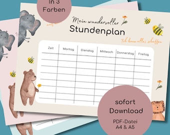 Stundenplan zum download (3 Farben), Mutmacher, Kinder Affirmtaionen , Schultüte, Schulanfang Mädchen, Junge Schulkind, Einschulung