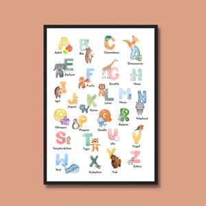 ABC Poster Alphabet lernen Lernposter Kinder Schulposter Kindergarten Vorschule Tiere Tierposter Alphabet