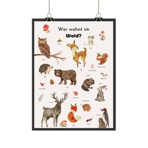 Póster Bosque | Cuadros habitación infantil animales A4 animales del bosque ardilla búho ciervo ratón zorro oso| ANIMALES DEL BOSQUE ACUARELA Bosque Vivero Póster Niño