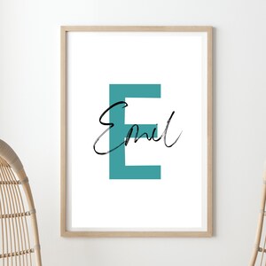 Regalo para el nacimiento personalizado: póster de nombre azul, nacimiento de regalo, inscripción escolar de estímulo, mural de la habitación de los niños, póster de la carta