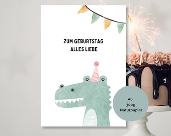 Geburtstagskarte Krokodil, Karte zum Geburtstag, DIN A6 Postkarte Safari | für Kinder  Geschenk zum Geburtstag Geburtstagsgeschenk  Tiere