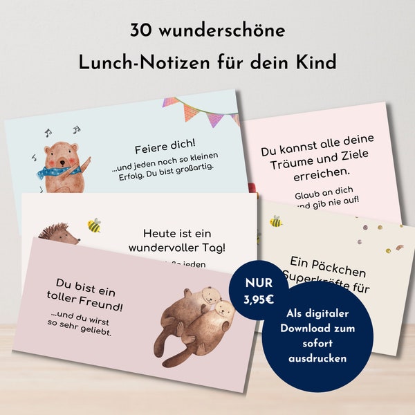 Kinder Lunchbox Notizen| download |Inspirierende Lunchbox Karten| Motivationskarten| Mutmacher| Mini Brotdose Notizkarten - Schultüte